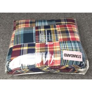 Ralph Lauren Standard Sham University Layne Cotton Patchwork Madras Plaid NEW